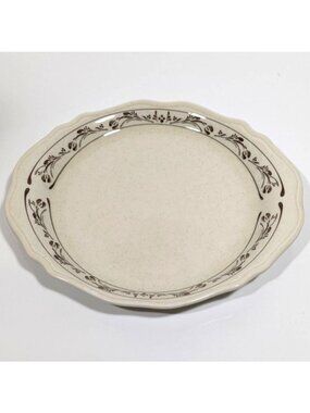 Syracuse China Beige Brown Scalloped Dinner Plate Floral Vine